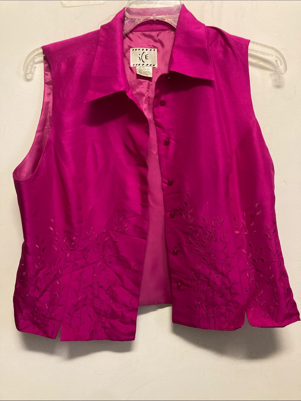 Ice Sleeveless Button-Front Blouse Vest in Vibrant Fuchsia